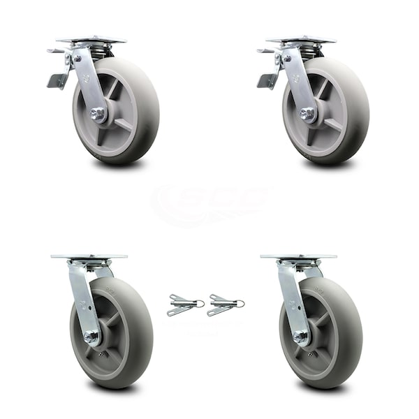 Service Caster Cambro Camcruiser Vending Caster Replace Set with 2 Brakes and 2 Swivel Lock-SCC CAM-SCC-TTL30S820-TPRRD-2-BSL-2 - main